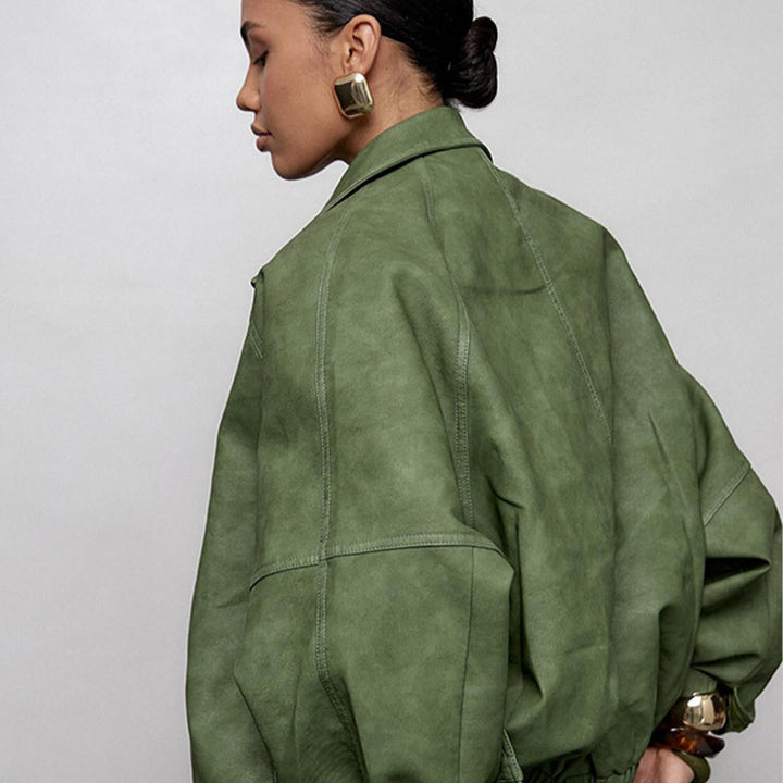 Damen Oversize-Lederimitatjacke im Boxy-Cut mit Raglanärmeln und Zweiwege-Reißverschluss Echoarchiv
