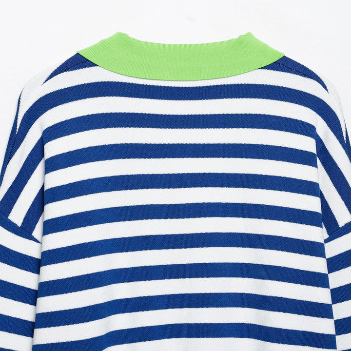 Damen Gestreifter Cropped‑Polo‑Pullover aus Feinstrick mit Ballonärmeln Echoarchiv