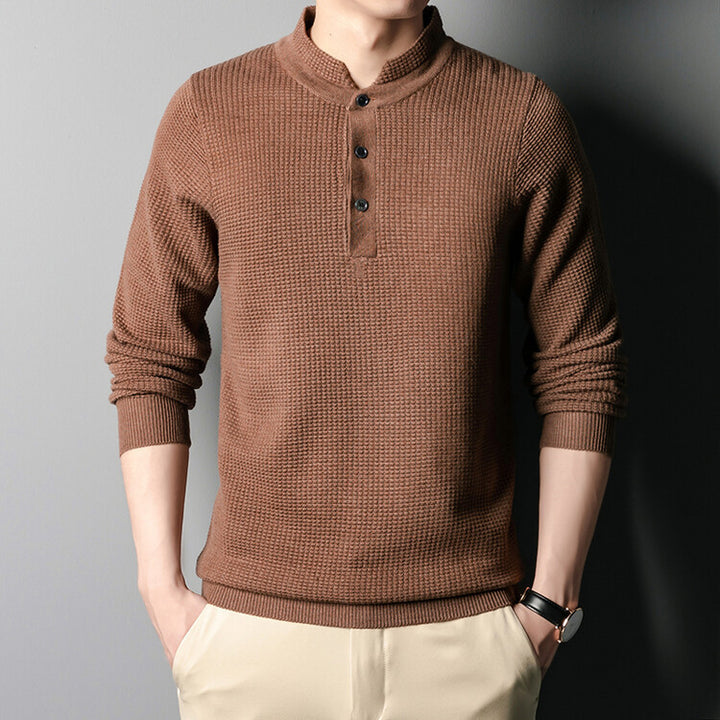 Herren Strukturierter Langarm-Pullover mit Knopfleiste Echoarchiv