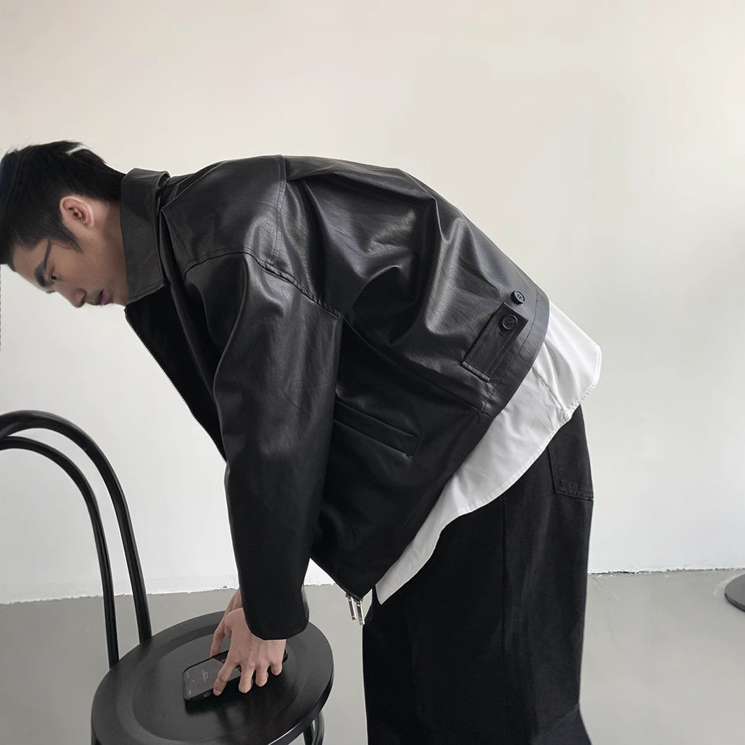 Herren lässige Kunstlederjacke mit klassischem Kragen Echoarchiv