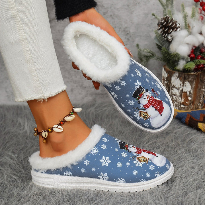 Damen Gefütterte Weihnachtliche Slip-On Hausschuhe mit Schneemann‑Print Echo Archiv