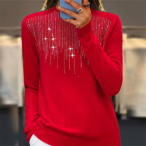Damen nan kuscheliger Feinstrickpullover mit dezentem Strass-Einsatz am Rundhalsausschnitt und geripptem Saum Echo Archiv