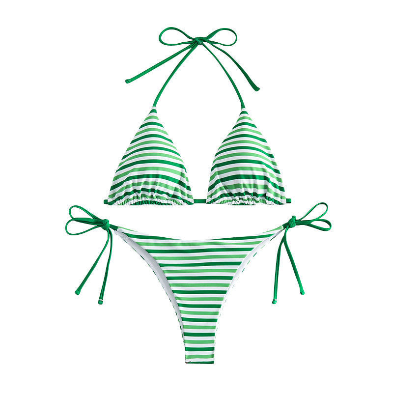 Damen Triangel-Bikini mit verspieltem Streifenmuster und verstellbaren Bindebändern Echo Archiv