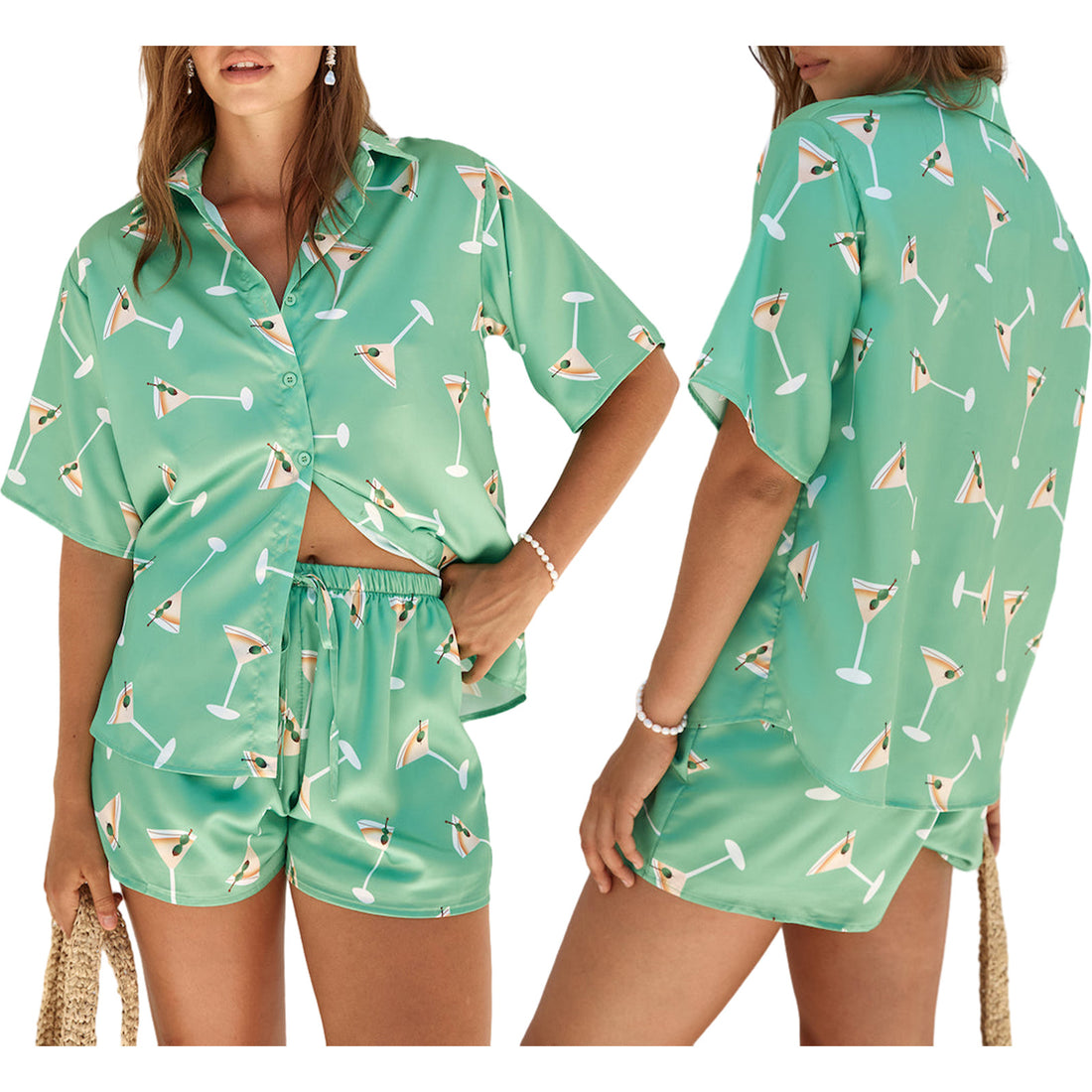 Damen Schlafanzug mit trendy Cocktail-Motiv – Élanora