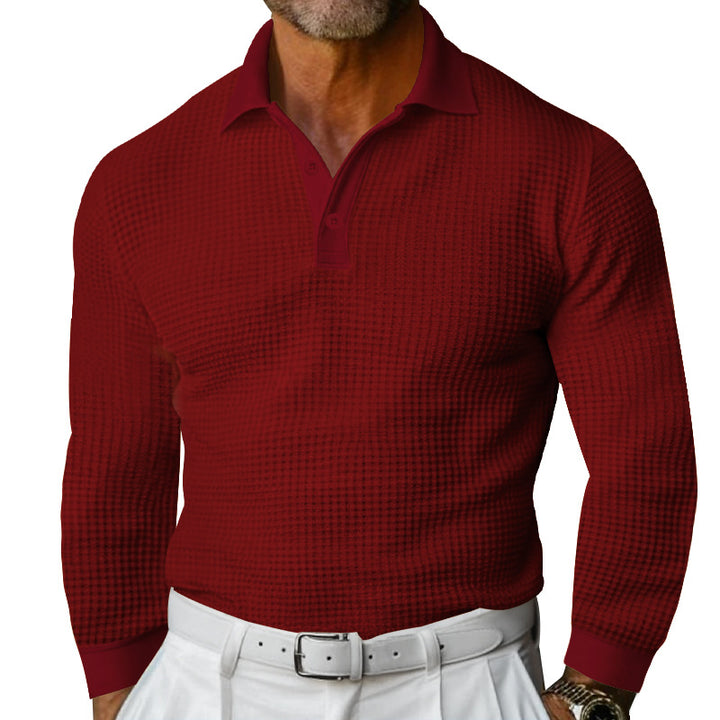 Herren Waffelstruktur-Poloshirt mit Langarm, Slim-Fit und Kentkragen Echoarchiv