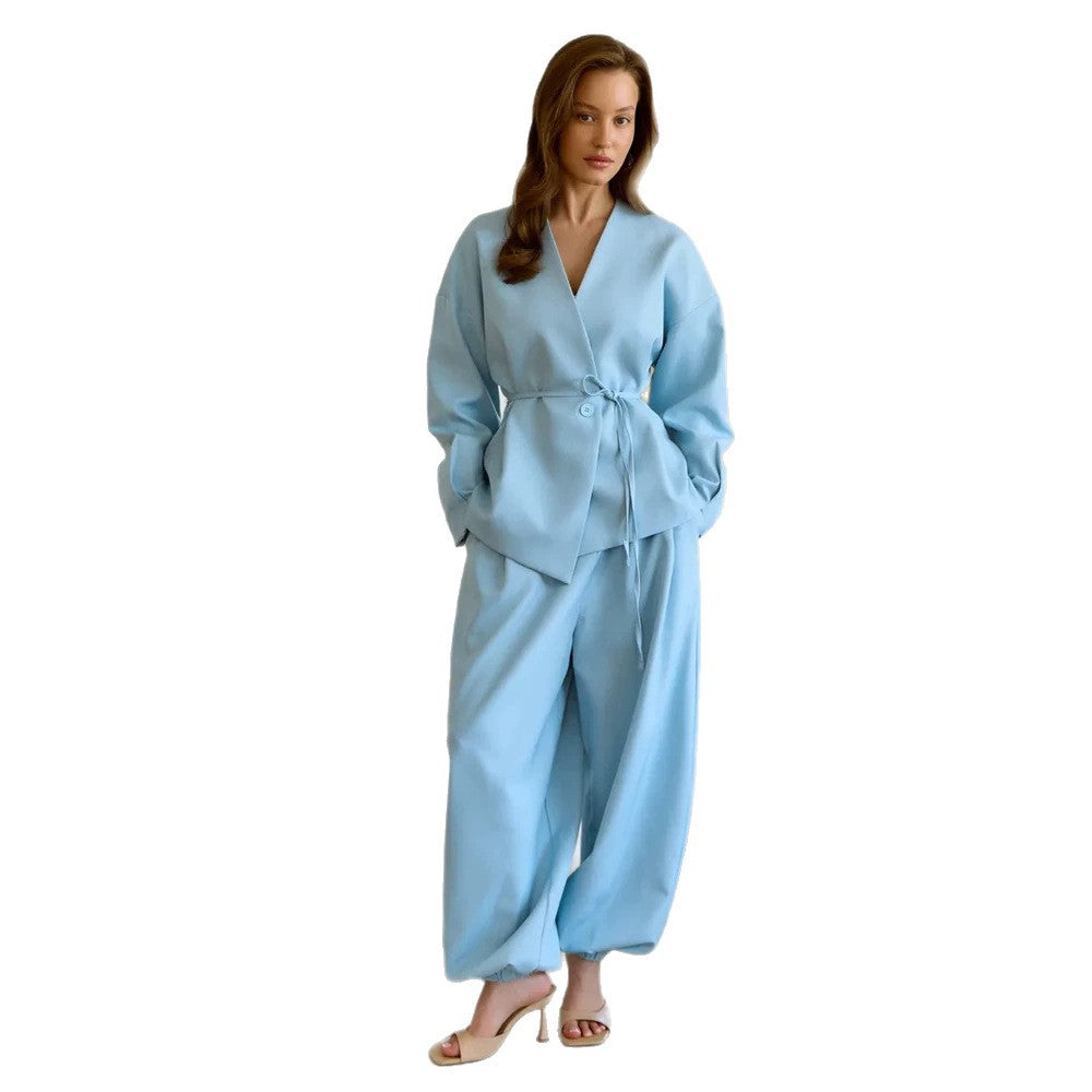 Damen Oversize-Blazeranzug mit Ein-Knopf-Blazer und weiter Bundfaltenhose Echoarchiv
