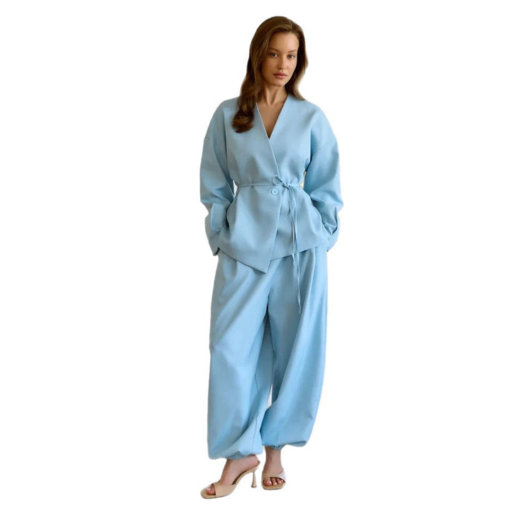 Damen Oversize-Blazeranzug mit Ein-Knopf-Blazer und weiter Bundfaltenhose Echoarchiv