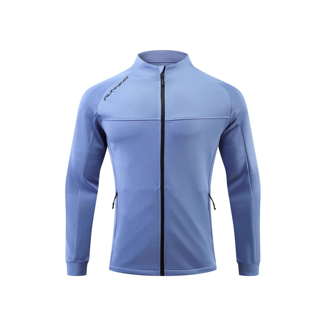 Herren Eng anliegende atmungsaktive Laufjacke mit durchgehendem Reißverschluss und Reißverschlusstaschen – Cavarno
