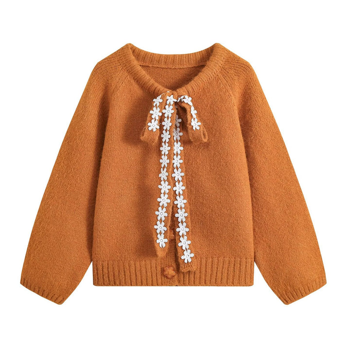 Damen Flauschige Strickjacke mit Spitzenband-Bindung Echo Archiv