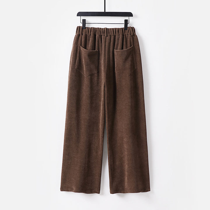 Damen Weite Cordhose mit hoher Taille, Bundfalten und Eingrifftaschen Echoarchiv