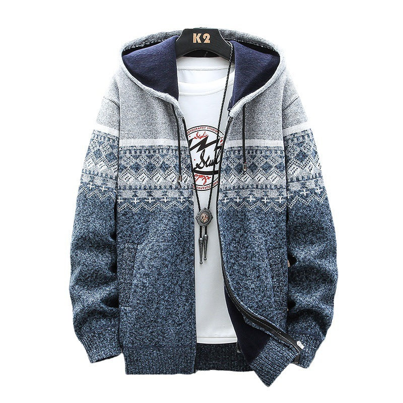 Herren Kapuzen-Strickzipjacke mit Norweger-Jacquard und weichem Futter Echo Archiv