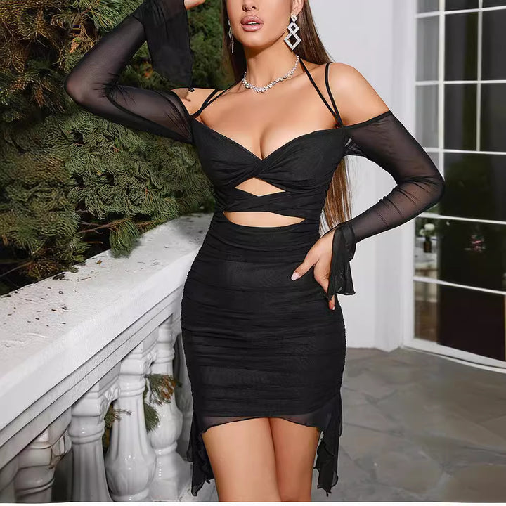 Damen Elegantes Wickelkleid mit raffinierten Cut-Outs und langen Ärmeln Echo Archiv