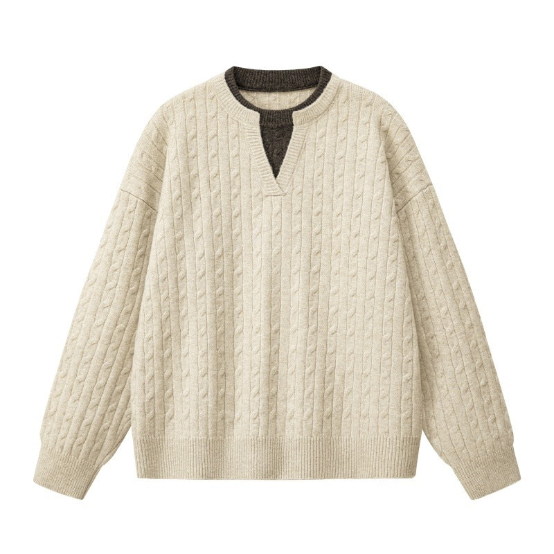 Damen Oversize Zopfstrickpullover mit hohem Rollkragen und Knopfleiste Echoarchiv