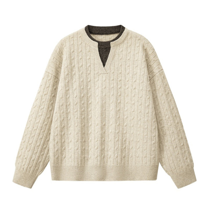 Damen Oversize Zopfstrickpullover mit hohem Rollkragen und Knopfleiste Echoarchiv