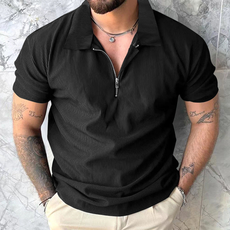 Herren kurzärmliges Polohemd mit Reißverschluss und strukturiertem Design Echoarchiv