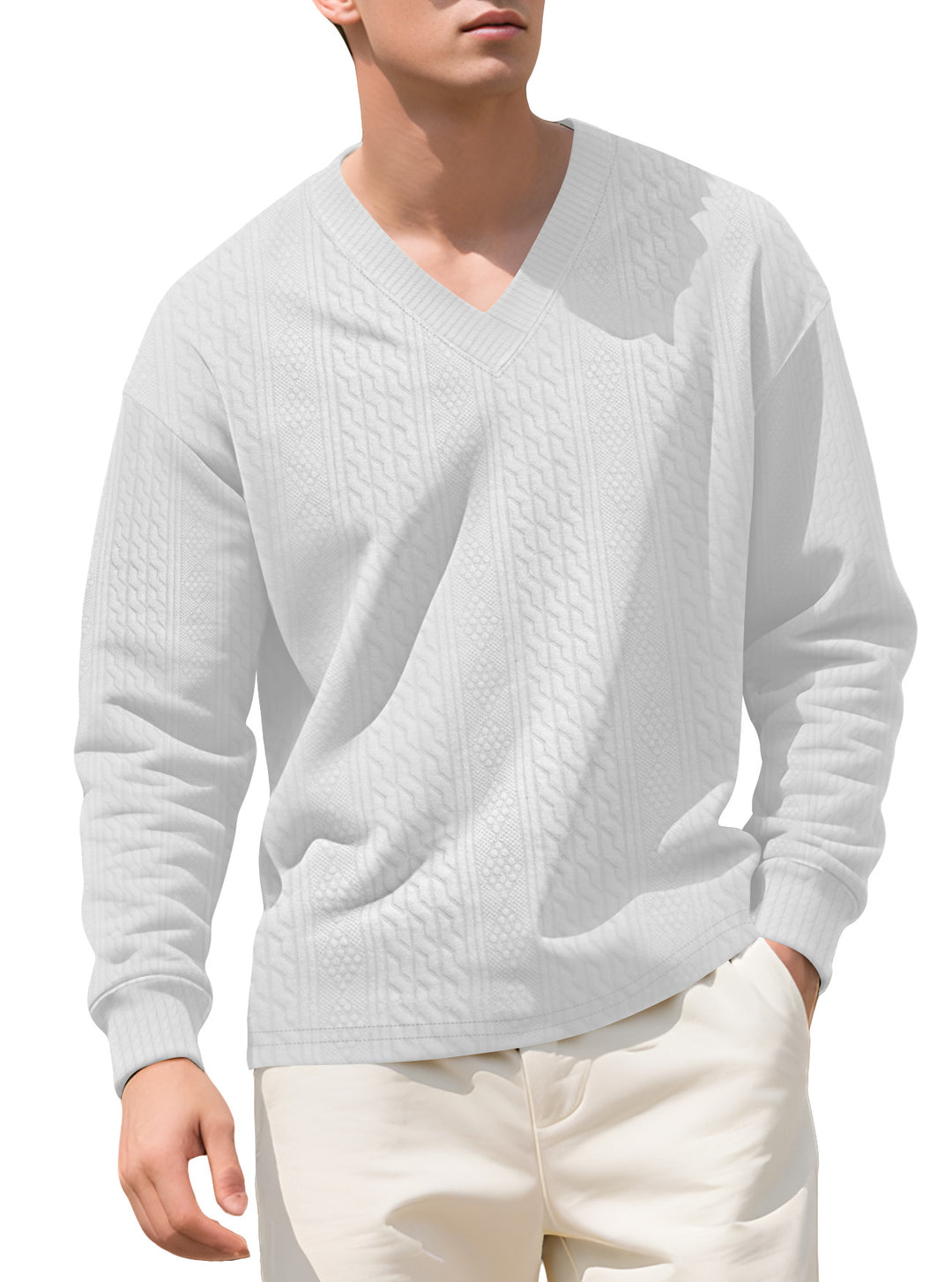 Herren Strickpullover mit V-Ausschnitt und strukturierter Oberfläche Echoarchiv