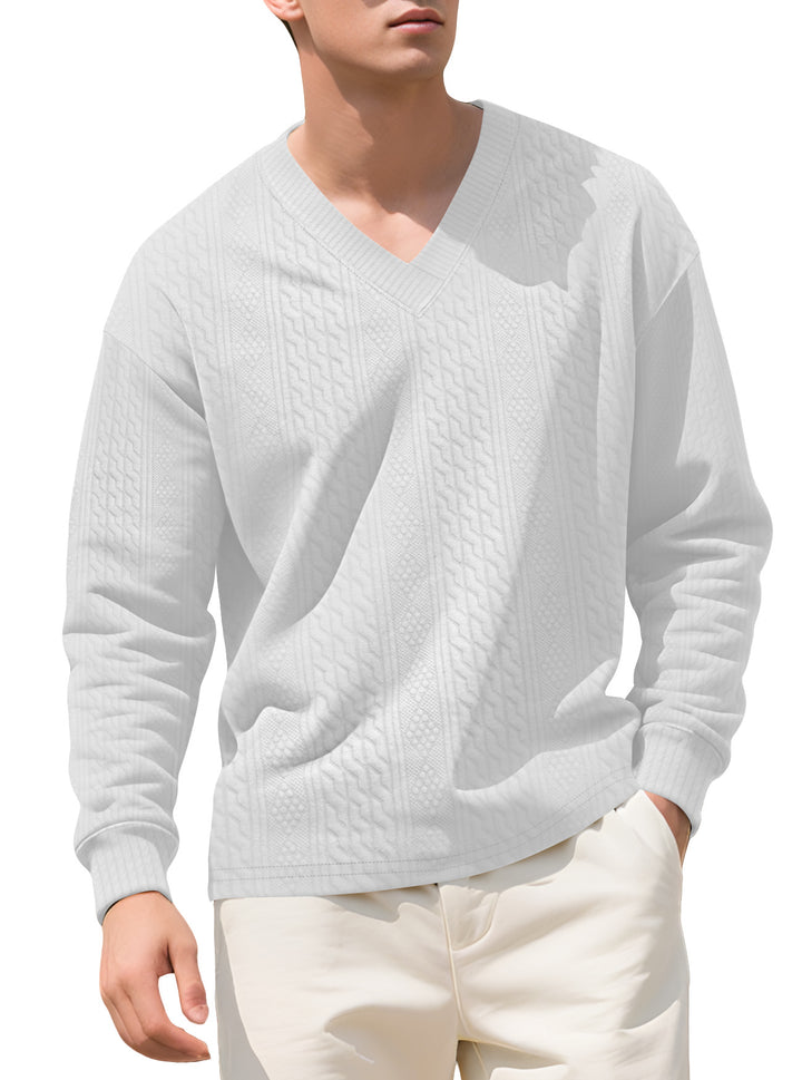 Herren nan strukturierter V-Ausschnitt Strickpullover mit Kabel- und Wabenmuster Echo Archiv