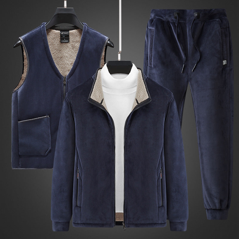 Herren wärmendes Fleece-Dreiteiliges Set mit Reißverschlussjacke, Teddyweste und Jogginghose Echoarchiv