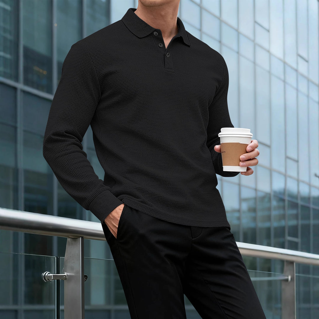 Herren Langarm Polo-Shirt mit strukturiertem Design Echoarchiv