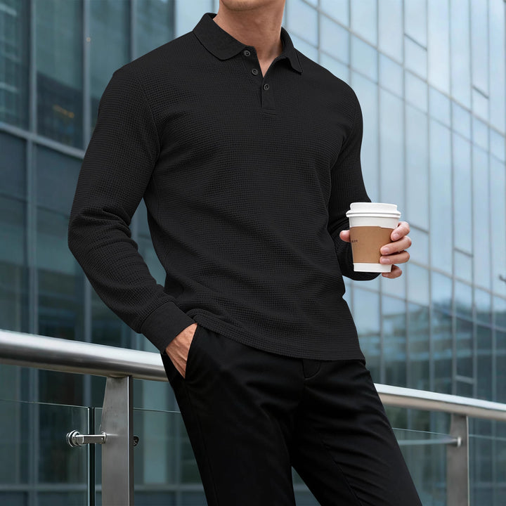 Herren Langarm Polo-Shirt mit strukturiertem Design Echoarchiv