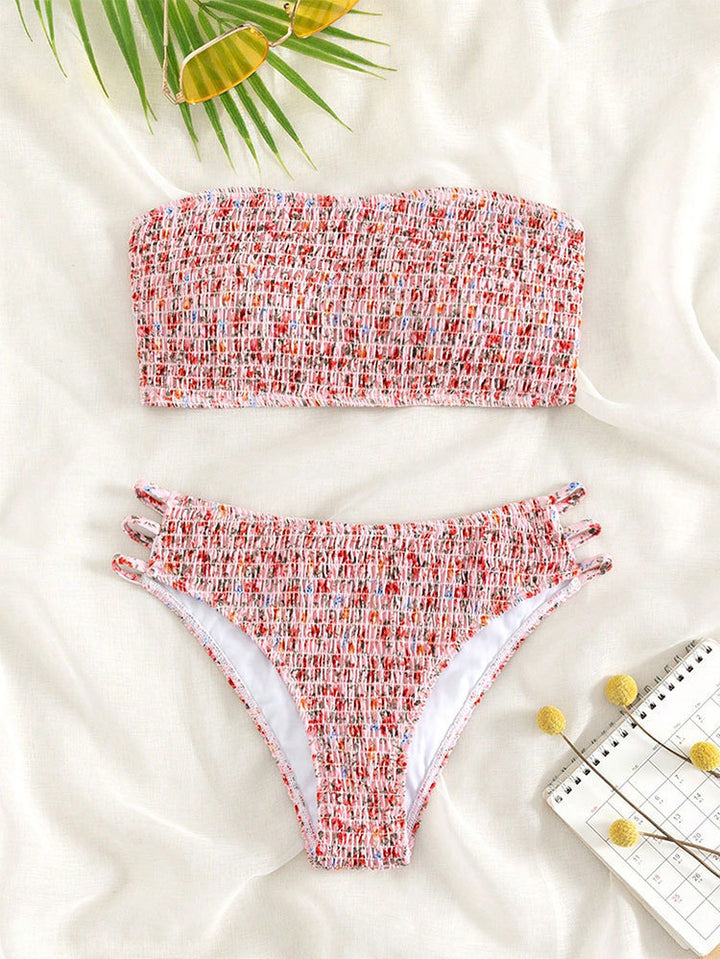 Damen Bandeau-Bikini-Set mit elastischem Rüschendesign und verstellbaren Trägern Echo Archiv