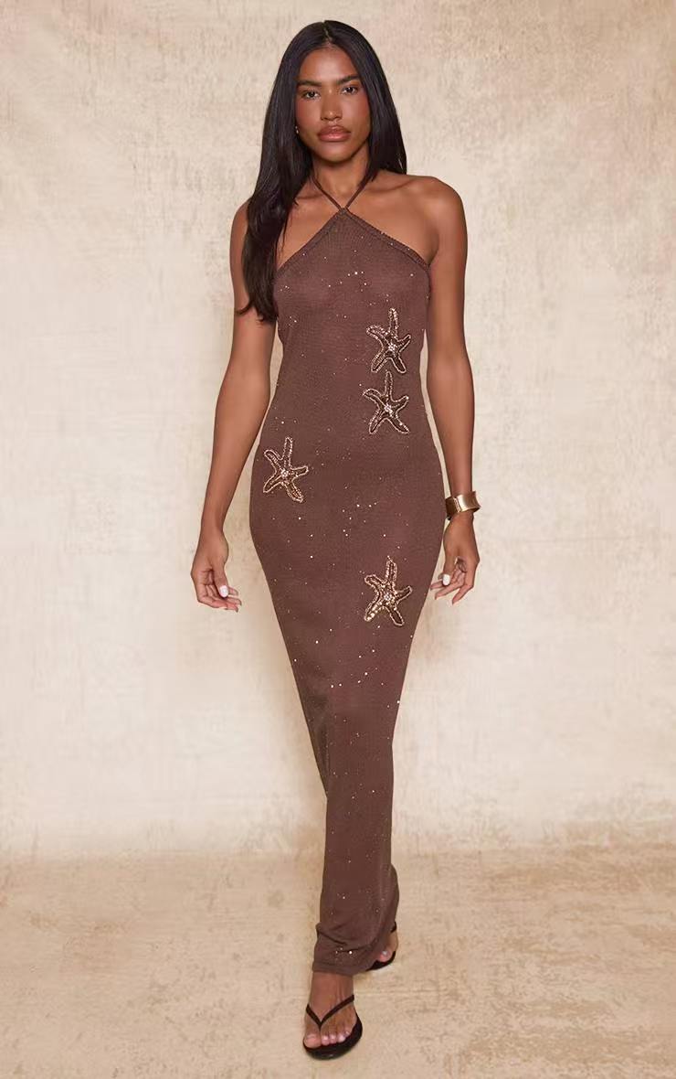 Damen elegantes Maxikleid mit schimmerndem Strickmuster Echo Archiv