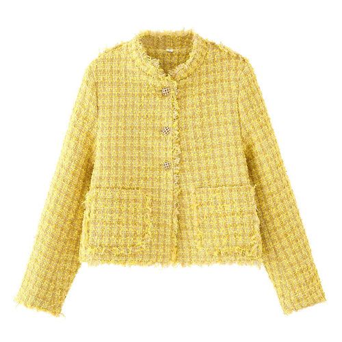 Damen Bouclé‑Tweed‑Cropped‑Jacke mit Fransen und Zierknöpfen Echoarchiv