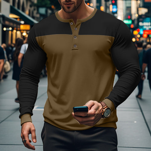 Herren modisches Langarmshirt mit Knopfleiste und strukturiertem Oberteil Echoarchiv
