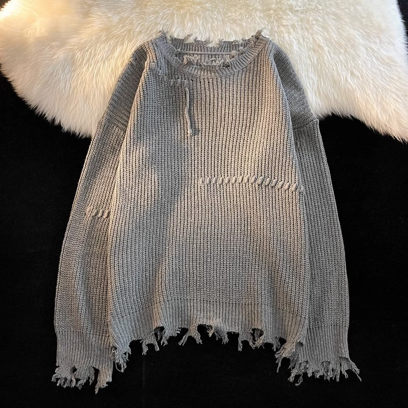 Herren lässiger Strickpullover mit fransigen Abschlüssen Echoarchiv