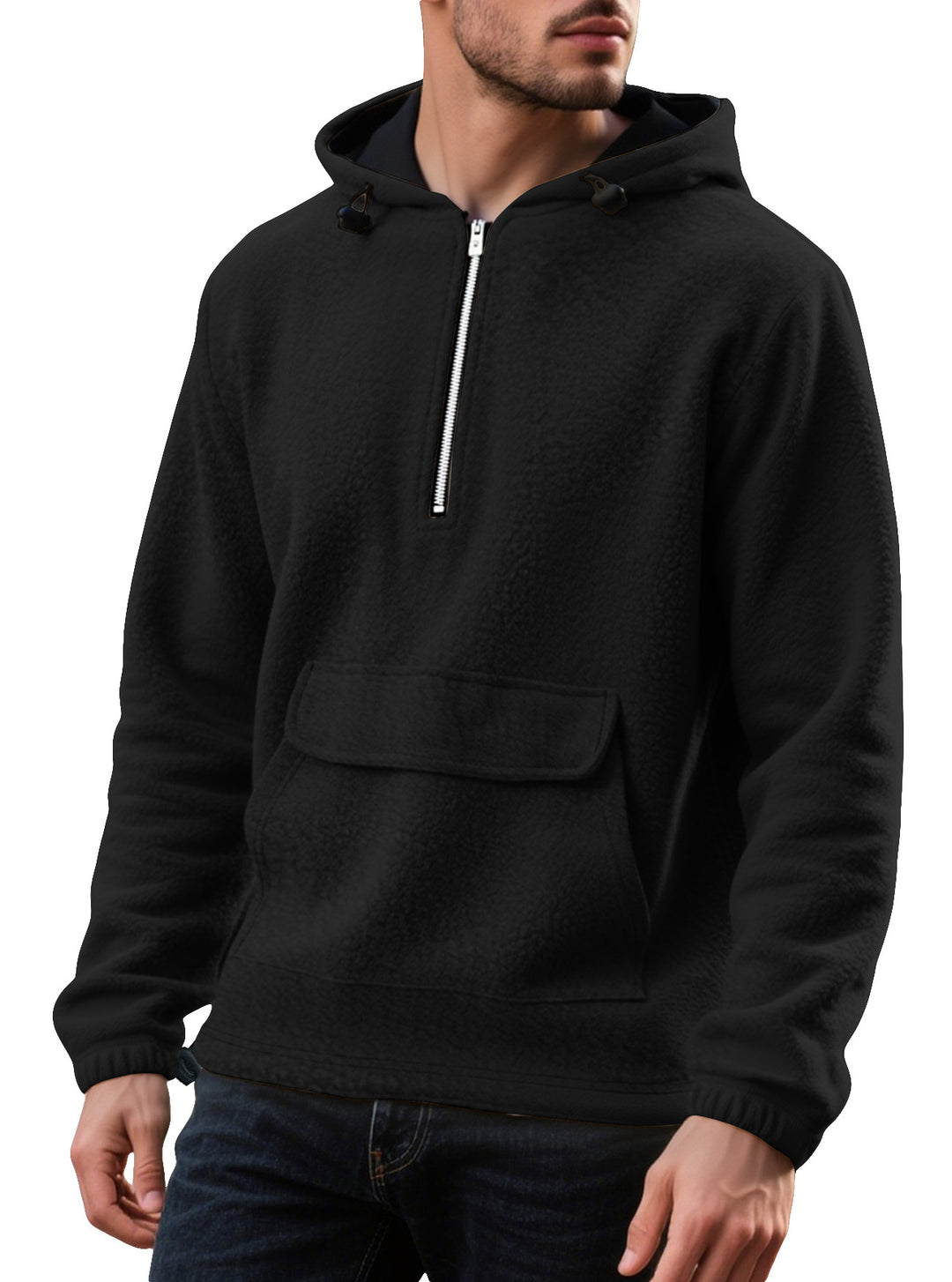 Herren Fleece-Kapuzenpullover mit halbem Reißverschluss und praktischer Kängurutasche Echoarchiv