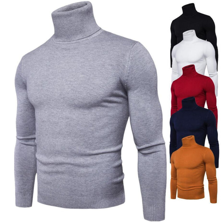 Herren Strickpullover mit hohem Kragen und schmalem Schnitt Echoarchiv