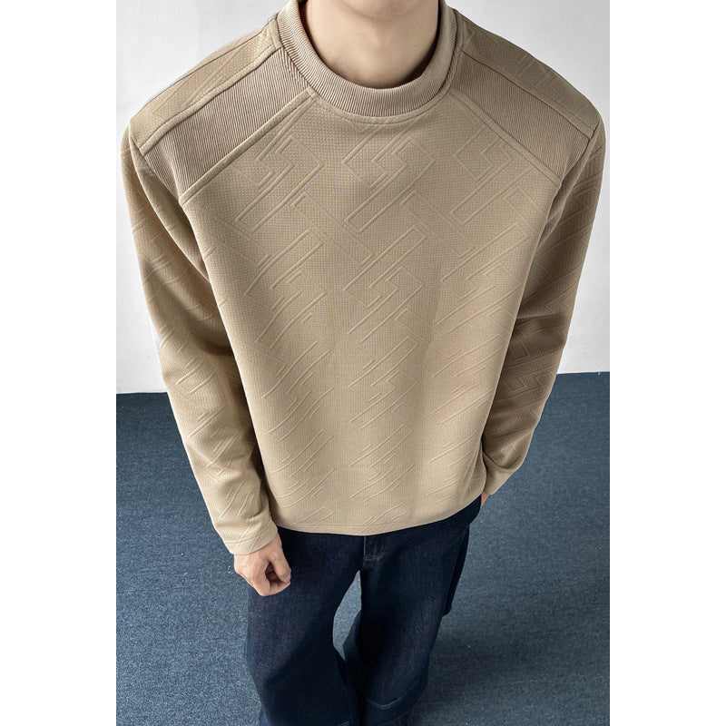 Herren Strukturiertes Langarmshirt mit Stehkragen und geometrischem Reliefmuster Echo Archiv