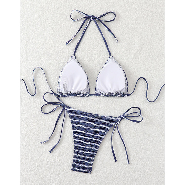 Damen Triangel-Bikini mit feinem Streifenmuster und raffinierten Bindebändern Echo Archiv