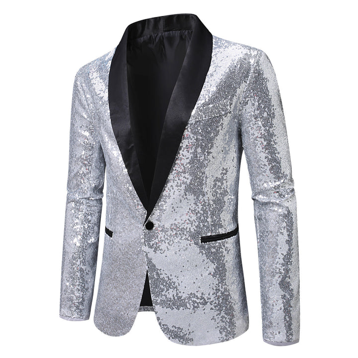 Herren eleganter Pailletten Blazer mit glänzendem Revers Echoarchiv