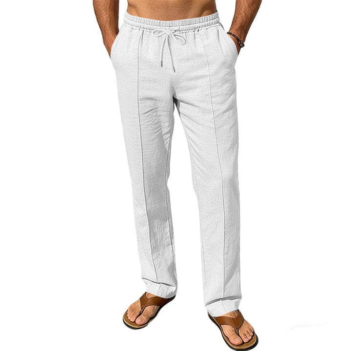 Herren nan atmungsaktive Leinenmisch-Hose mit Tunnelzug Bügelfalte und geradem Bein Echo Archiv