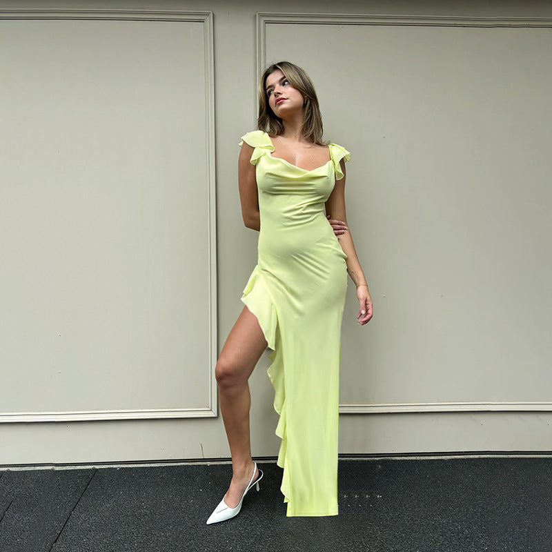 Damen Elegantes Maxi-Kleid mit asymmetrischem Saum und Rüschendetails Echo Archiv