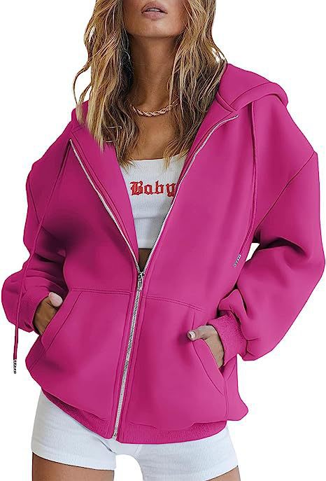 Damen oversized Kapuzenjacke mit durchgehendem Reißverschluss Kängurutaschen und weichem Sweatmaterial – Auréline