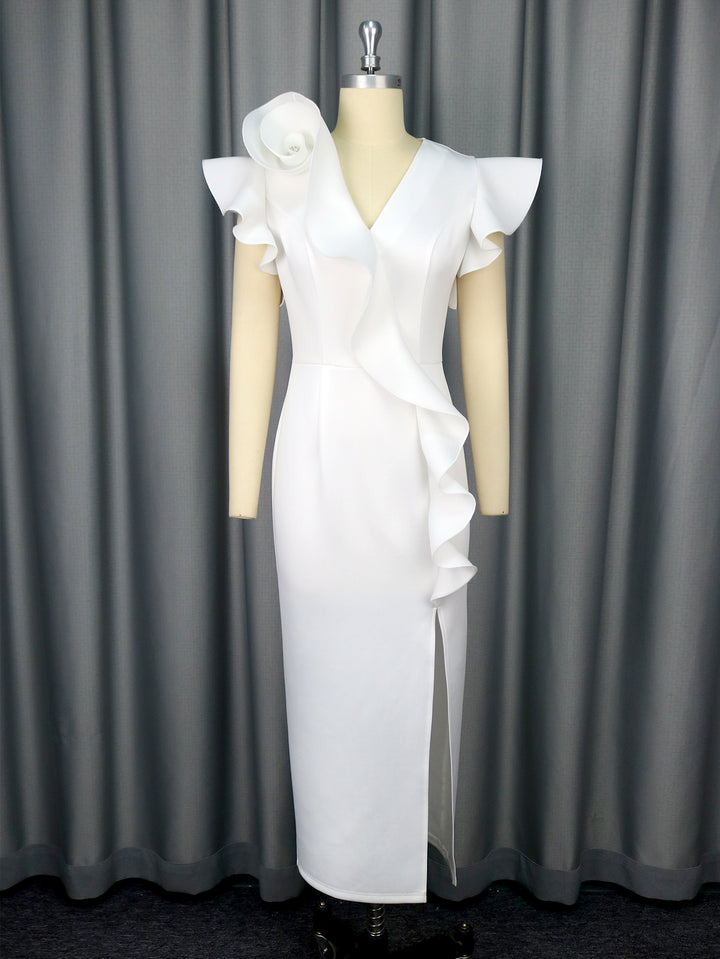 Damen elegantes Kleid mit asymmetrischem Rüschendetail Echo Archiv