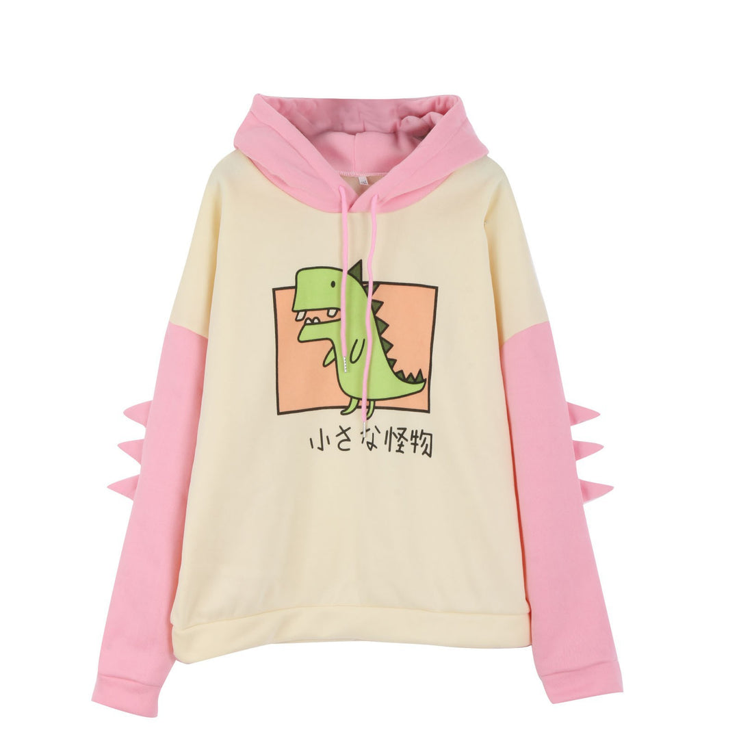 Damen Kapuzenpullover mit dreidimensionalen Rückendetails und niedlichem Dinosaurierprint – Auréline