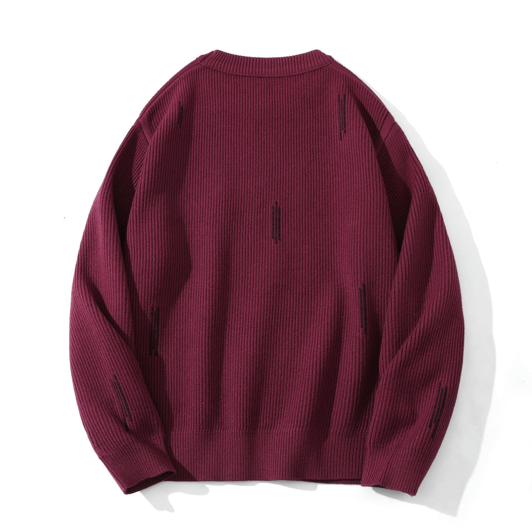 Damen Komfortabler Rippstrick-Pullover in Oversize-Silhouette mit Rundhals und dezentem Destroyed-Look Echoarchiv