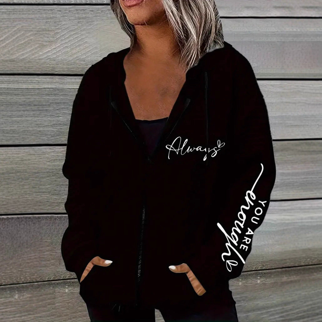 Damen nan oversized Kapuzenjacke mit Reißverschluss, handgeschriebener Typo-Applikation und Kontrast-Eingrifftaschen Echo Archiv