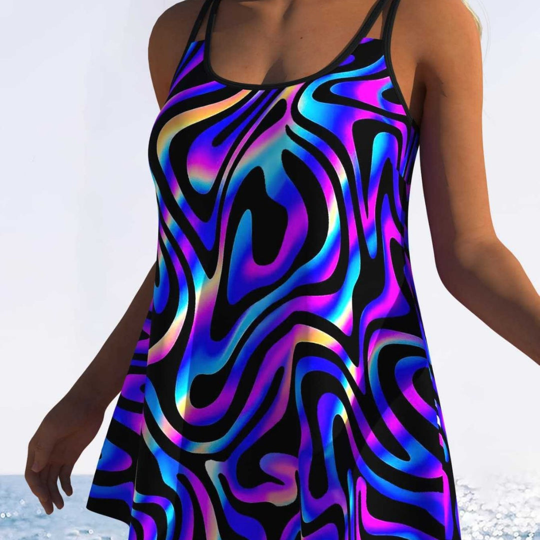 Damen Swimmingdress mit modischem Wellenmuster und fließendem Schnitt Echo Archiv