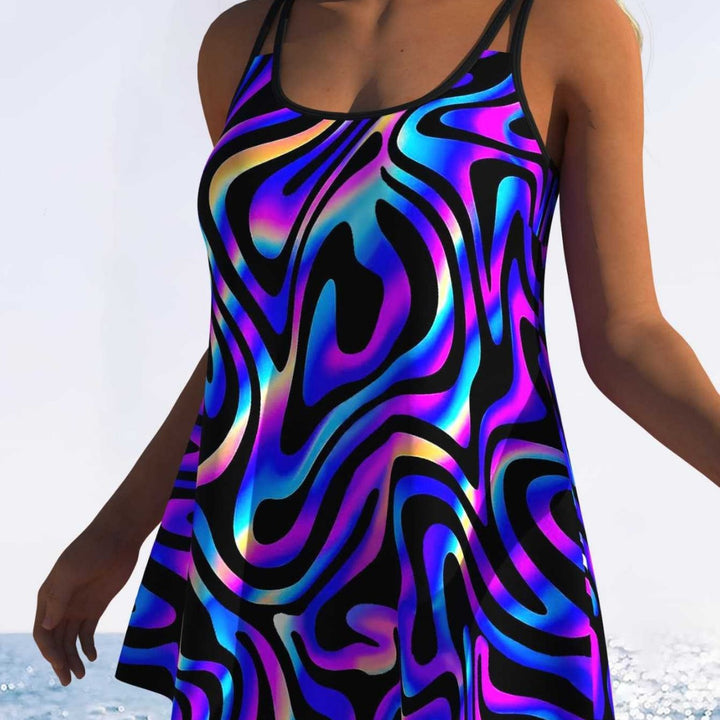 Damen Swimmingdress mit modischem Wellenmuster und fließendem Schnitt Echo Archiv