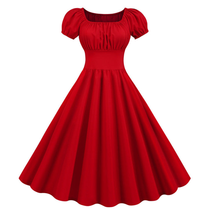 Damen A-Linien Kleid mit Puffärmeln und Taillierung Echoarchiv