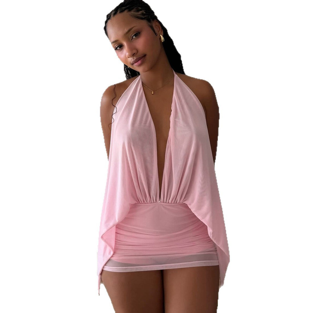 Damen kurzes lässiges Strandkleid mit tiefem V-Ausschnitt und fließender Silhouette Echo Archiv