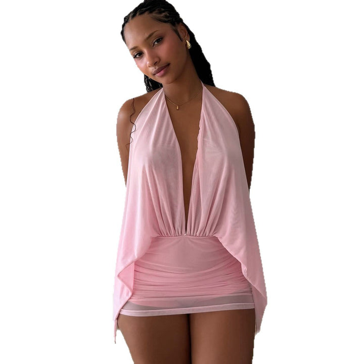 Damen kurzes lässiges Strandkleid mit tiefem V-Ausschnitt und fließender Silhouette Echo Archiv