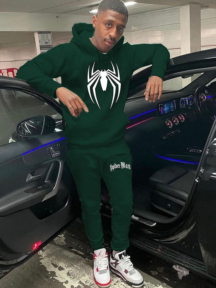 Herren Sportliches Kapuzenpullover und Jogginghose Set mit auffälligem Spider-Motiv Echoarchiv