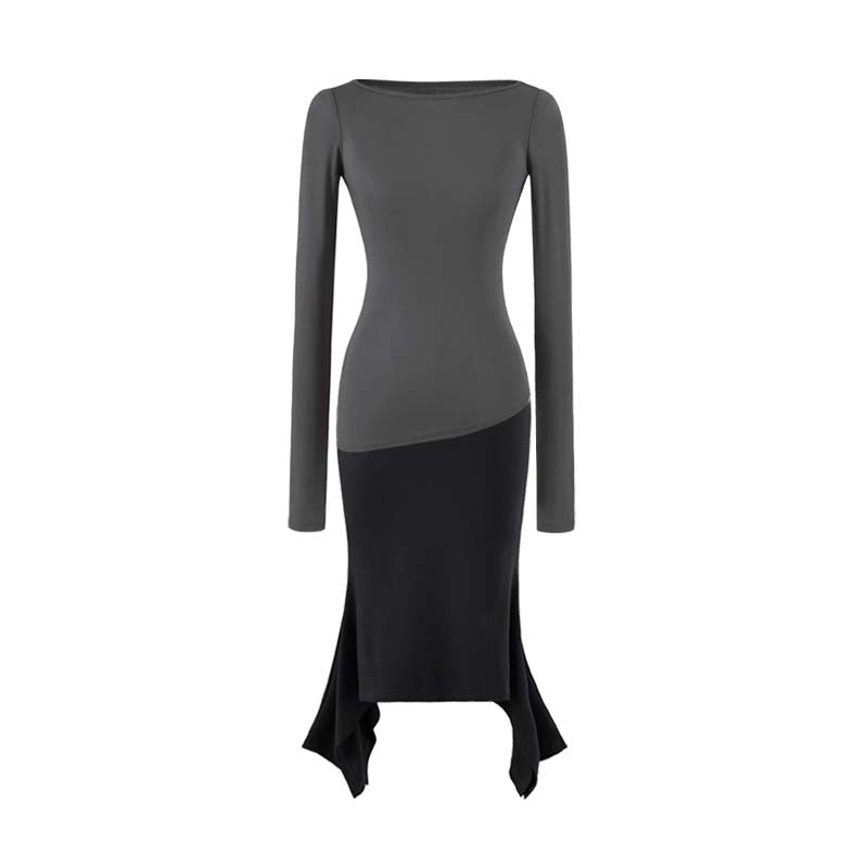 Damen Figurbetontes Midikleid mit asymmetrischem Zipfelsaum und Paneel-Design Echoarchiv