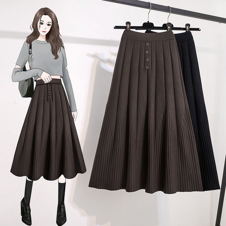 Damen Eleganter Plissee-Rock mit Knopfdetails Echo Archiv