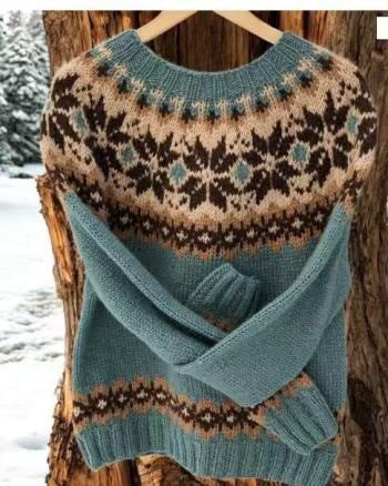 Damen nan Norwegerpullover aus Wollmix mit Rundhalsausschnitt und traditionellem Fair-Isle-Yoke Echo Archiv